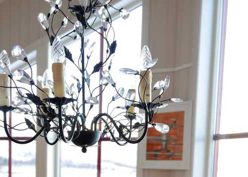 Hanging lamp interior decor in the panoramic apartment